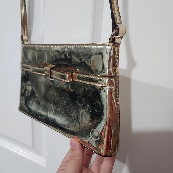 Kate Spade New York Bow Accent Metallic Gold Polka Dot Design Crossbody - Picture 6 of 14